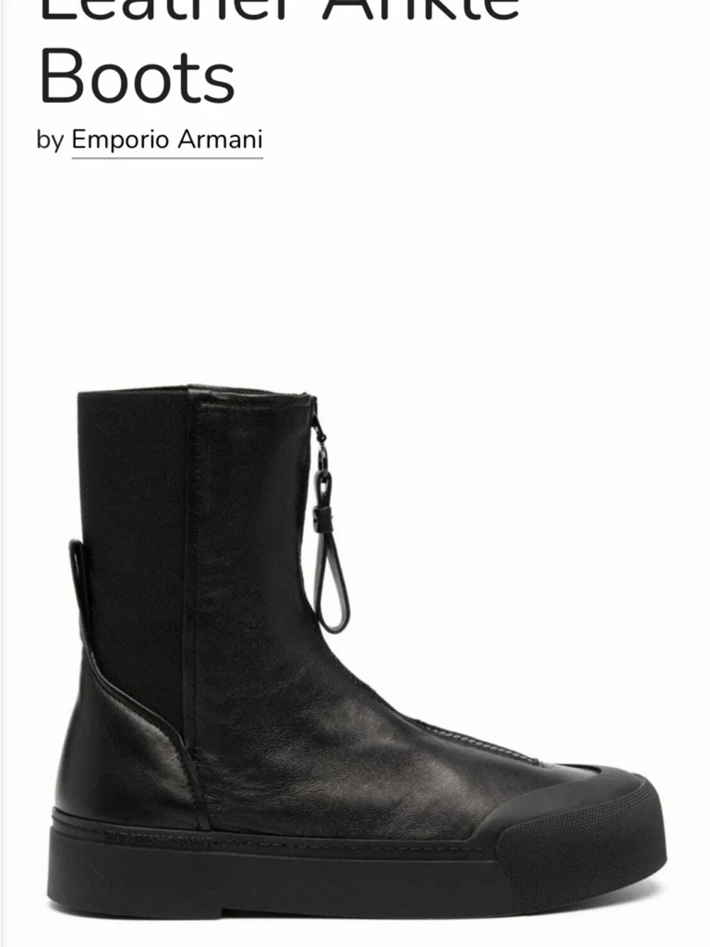 Emporio Armani Black Front-Zip Leather Ankle Booties - Picture 7 of 7